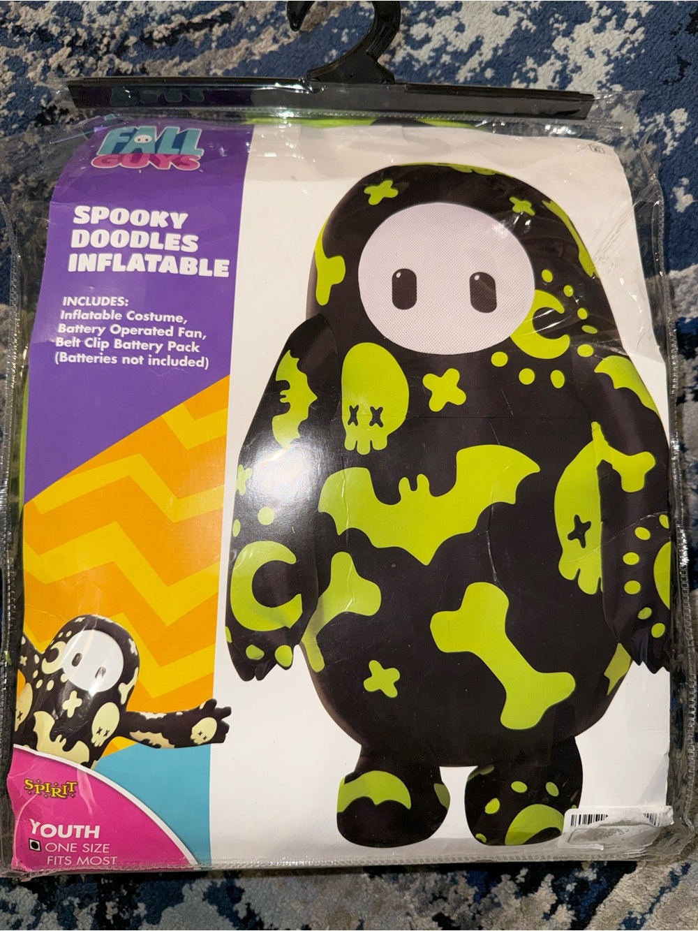 Spirit Spooky Doodles Inflatable Costume - Black & Neon Green youth new